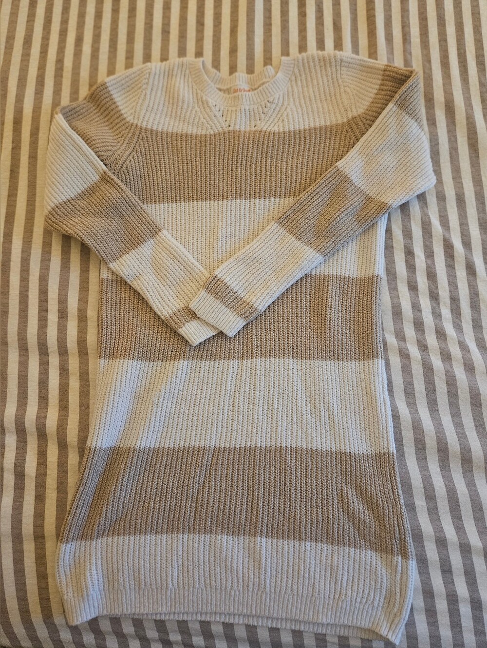 Cat & Jack Striped Crewneck Sweater Tunic/ Dress in Cream and Tan
